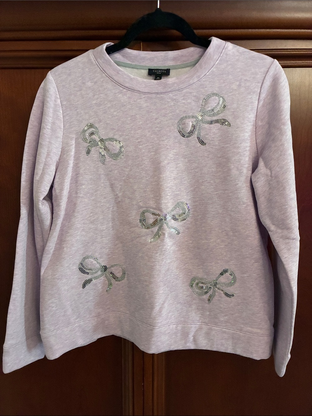 Talbots Light Lavender womens Sequin Bow Sweatshirt